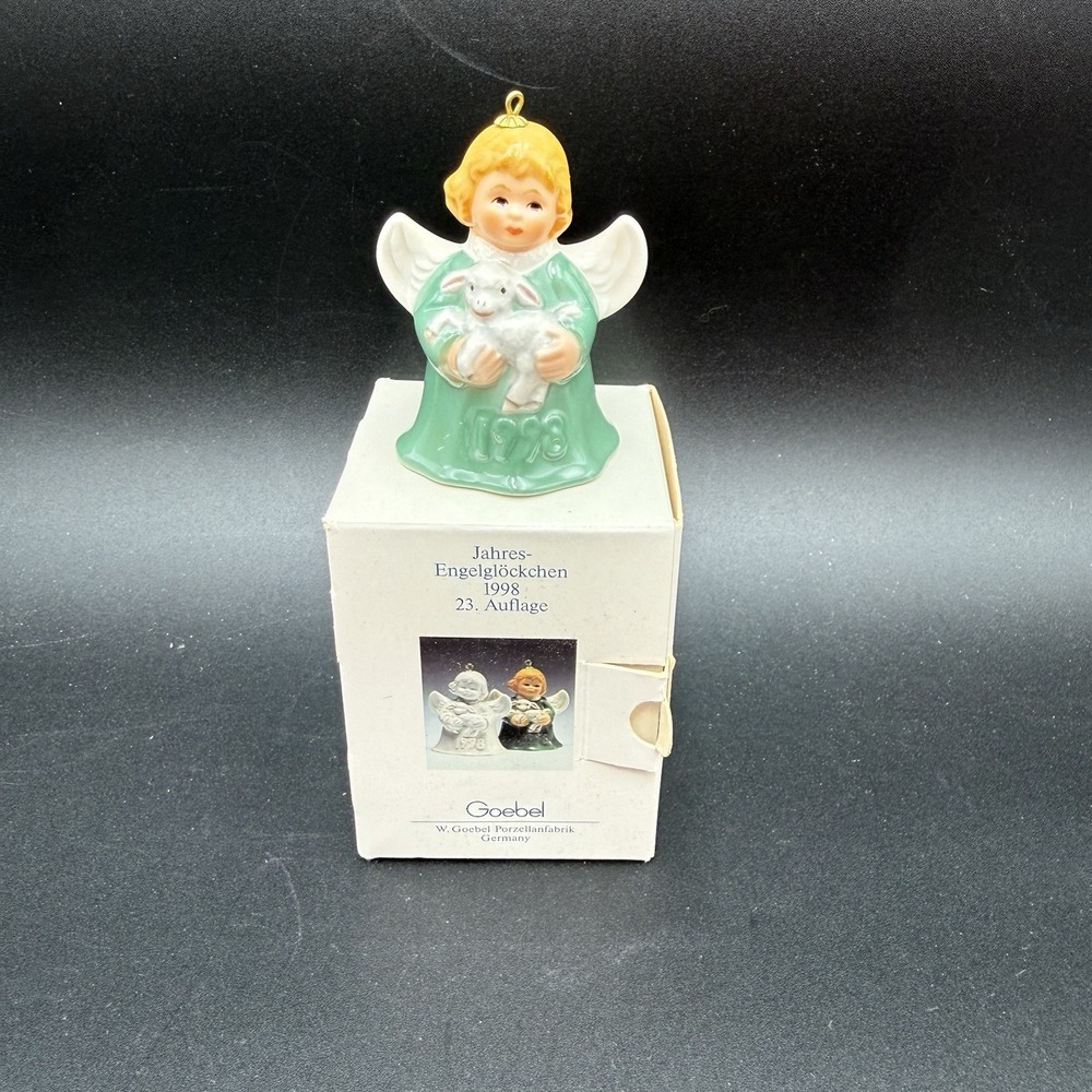 Goebel 1998 Angel Bell Ornament with Lamb Green with Box EUC
